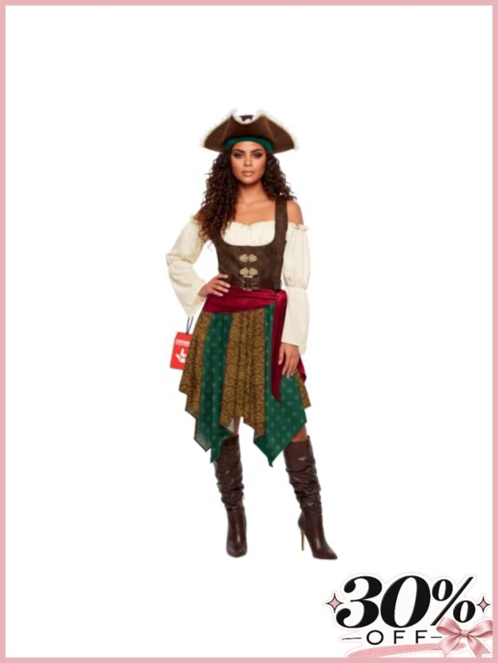 Women Pirate Costume Set Dress Hat Bandana Belt Sash Halloween